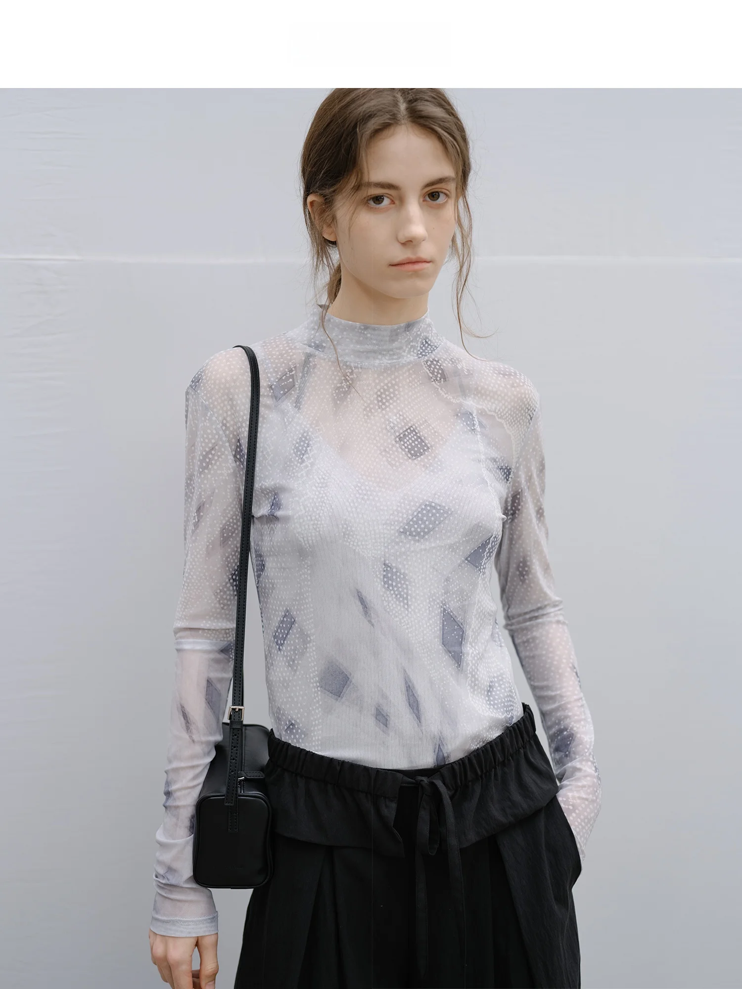 

Женская футболка с длинным рукавом и высоким воротником из смесового полиэстера с художественным принтом, оригинальный дизайн, весна-лето, бренд Tageechita