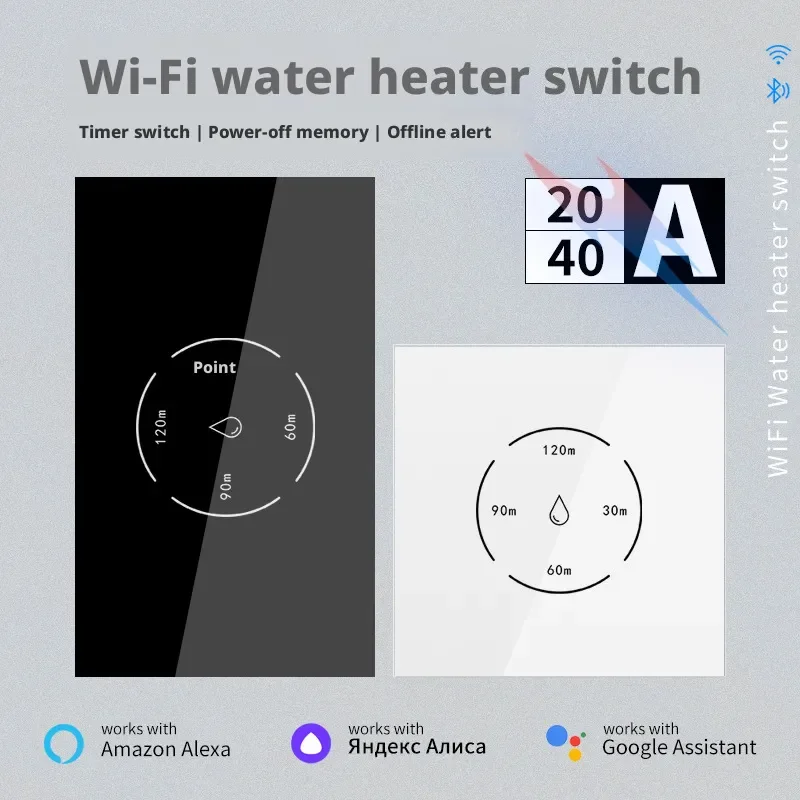 

Tuya Smart Home WiFi Water Heater Switch 40A High Power American Standard 20A European Standard Touchscreen Water Heater Switch