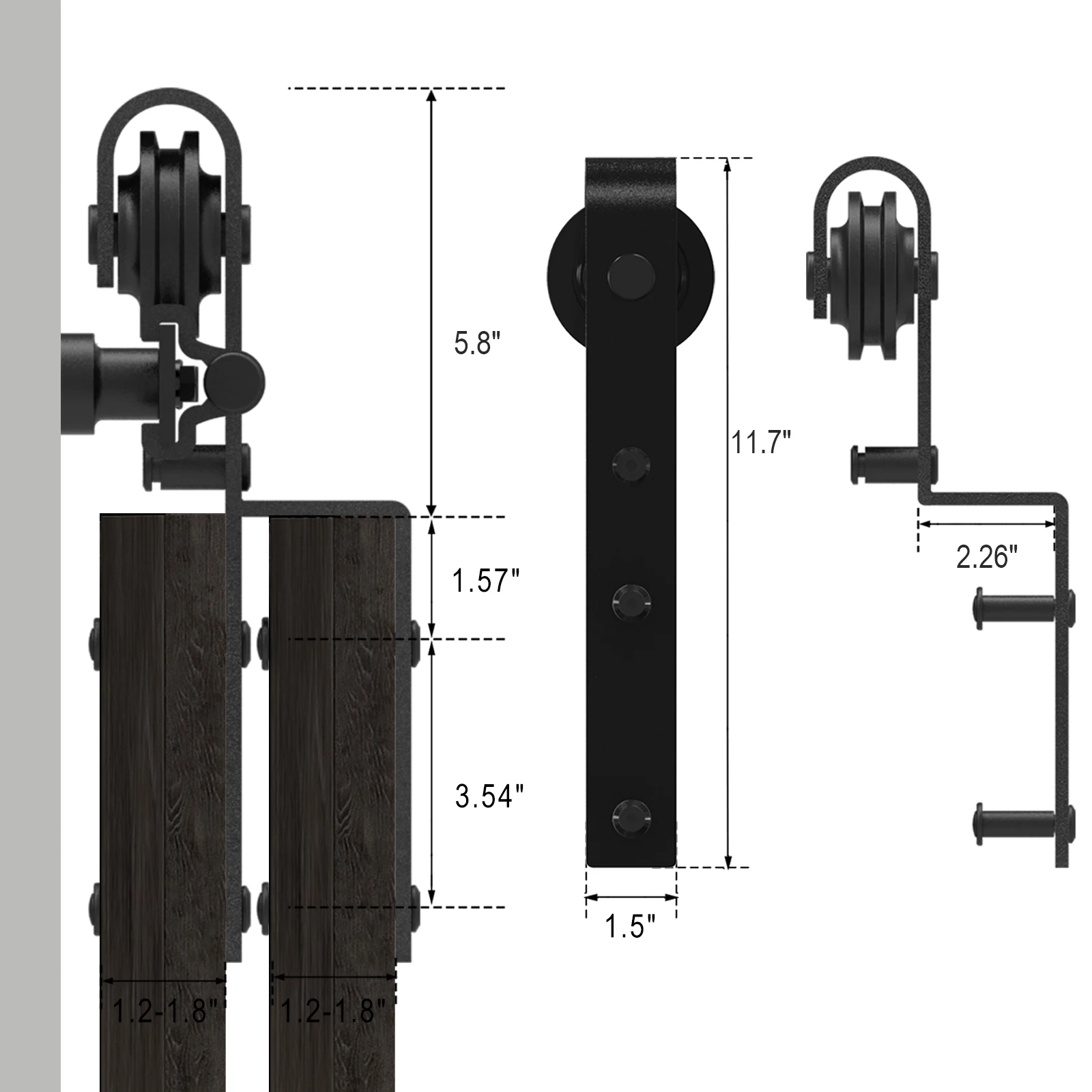 CCJH Bypass Kit hardware per porta scorrevole doppia fienile Binario singolo Gancio a forma di J Sistema di binari per porta scorrevole per fienile per carichi pesanti 4-16FT