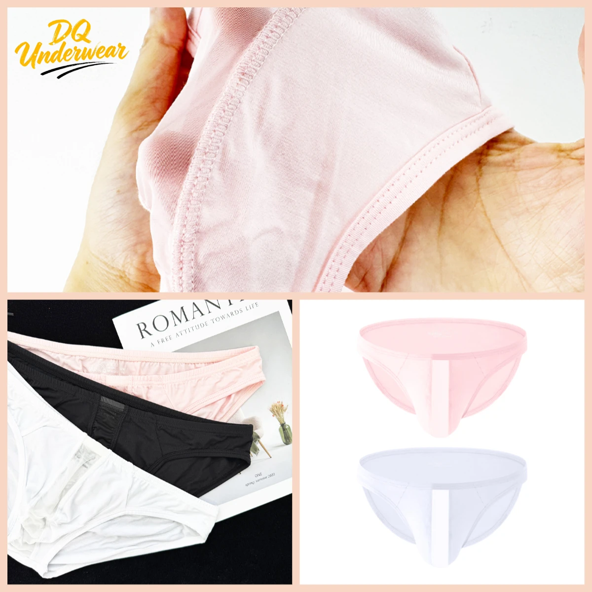 2PCS Men Solid Bikini Briefs Soft Modal Low Rise U Pouch Elastic Male Underwear AD324