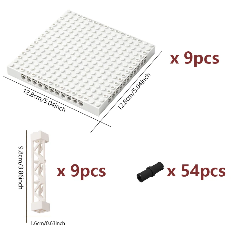 16×16 Technic Plate 1/3 With Pinholes Building Block Pixel Art Plates With Support Pillar 2x2x10 Girder Compatible with 65803