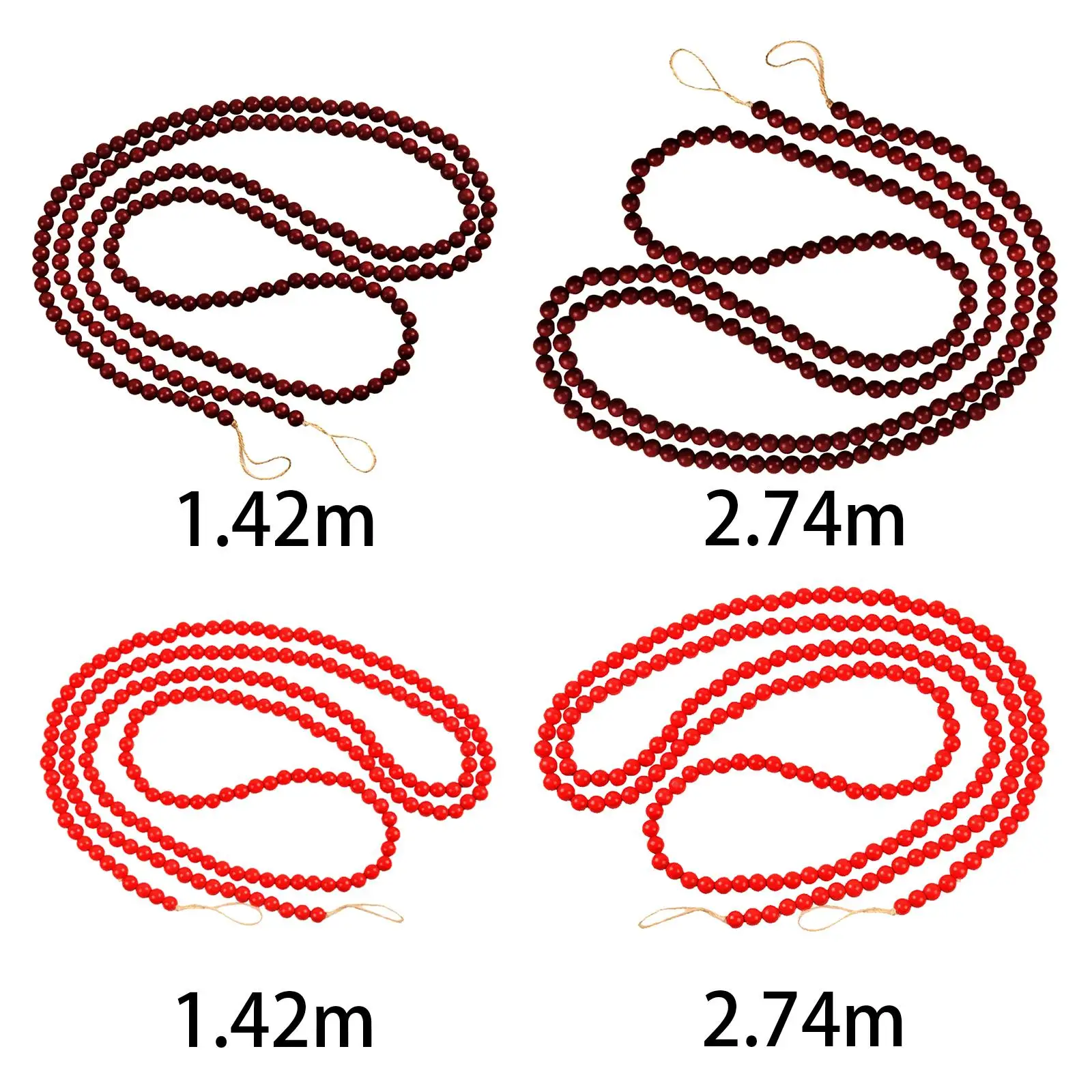 

Wooden Bead Strand Garland Wall Hanging Red Rustic Retro Style for Christmas Holiday Wedding Home Decor