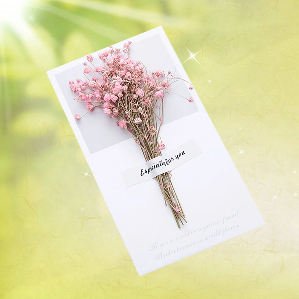 

6Pcs Folded Greeting Cards Creative Handmade Fresh Dried Flower Design Birthday Wedding Party Invitation Decorative Pink