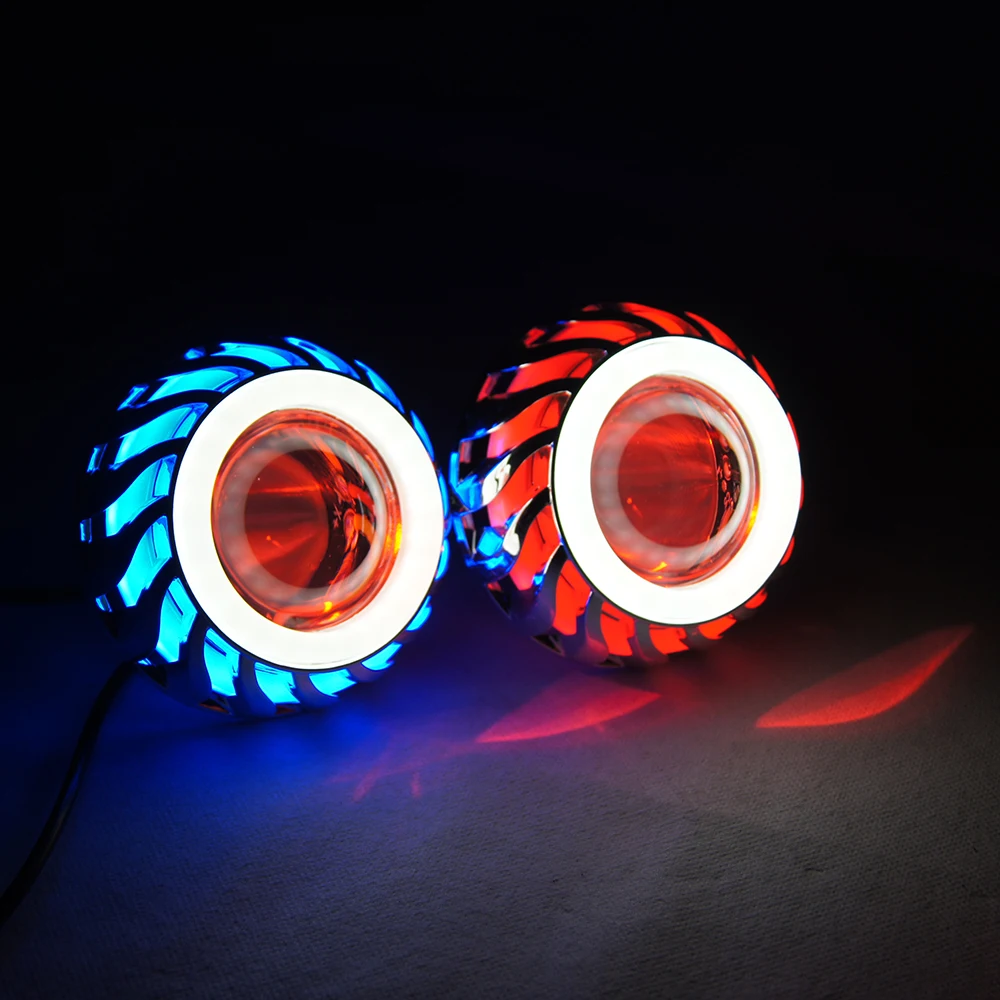 Motorcycle Headlight Motorbike 1000LM Moto Spotlights LED Projector Lens Dual Halo Angel Devil Eye Motorcycle Motos Accessories