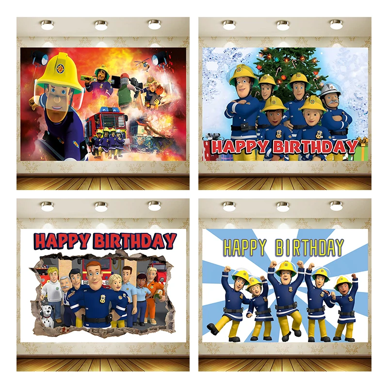 

Fireman Sam Happy Birthday Party Supplies Background Kid Favor Wall Decor Baby Shower Backdrop Decoration Gift