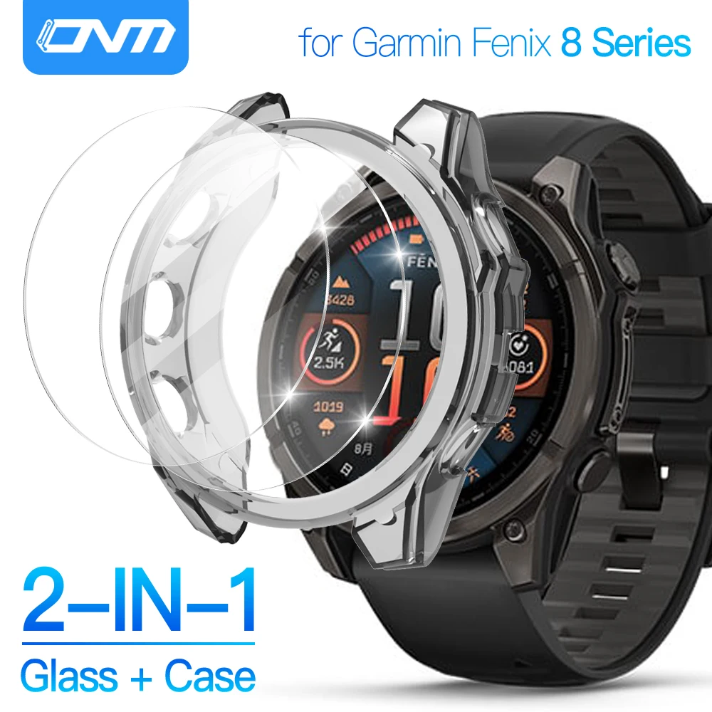 Glass+Case for Garmin Fenix 8 43mm/47mm/53mm AMOLED SOLAR Glass Screen Protector Film & Bumper Soft Protective Case Accessories