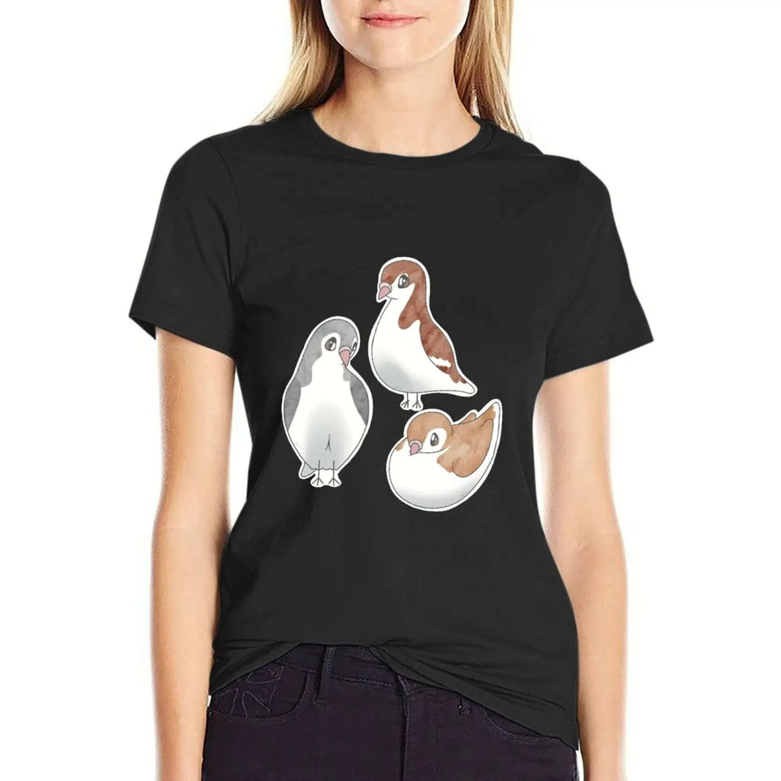 Fancy Pigeon Trio T-Shirt female animal print white t shirts for Women