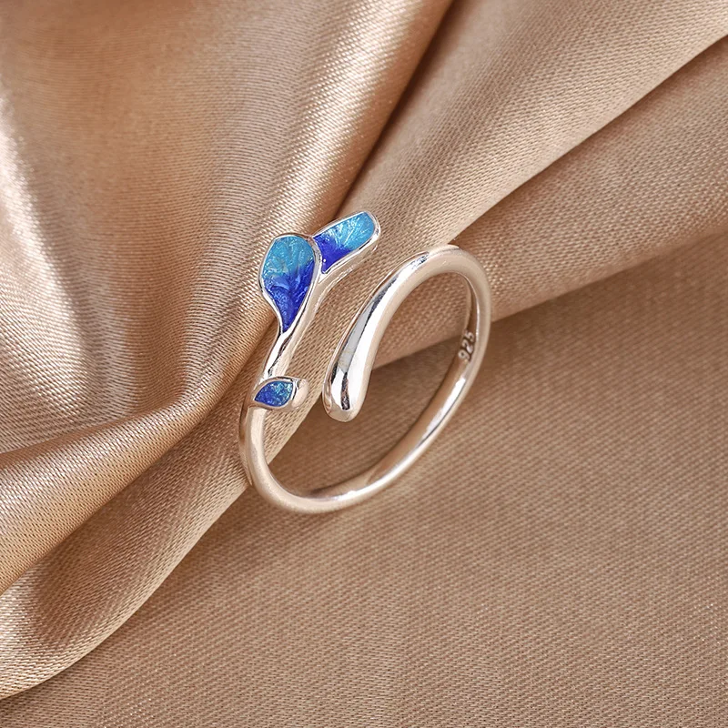 Women's 925 Sterling Silver Enamel Leaf Adjustable Ring