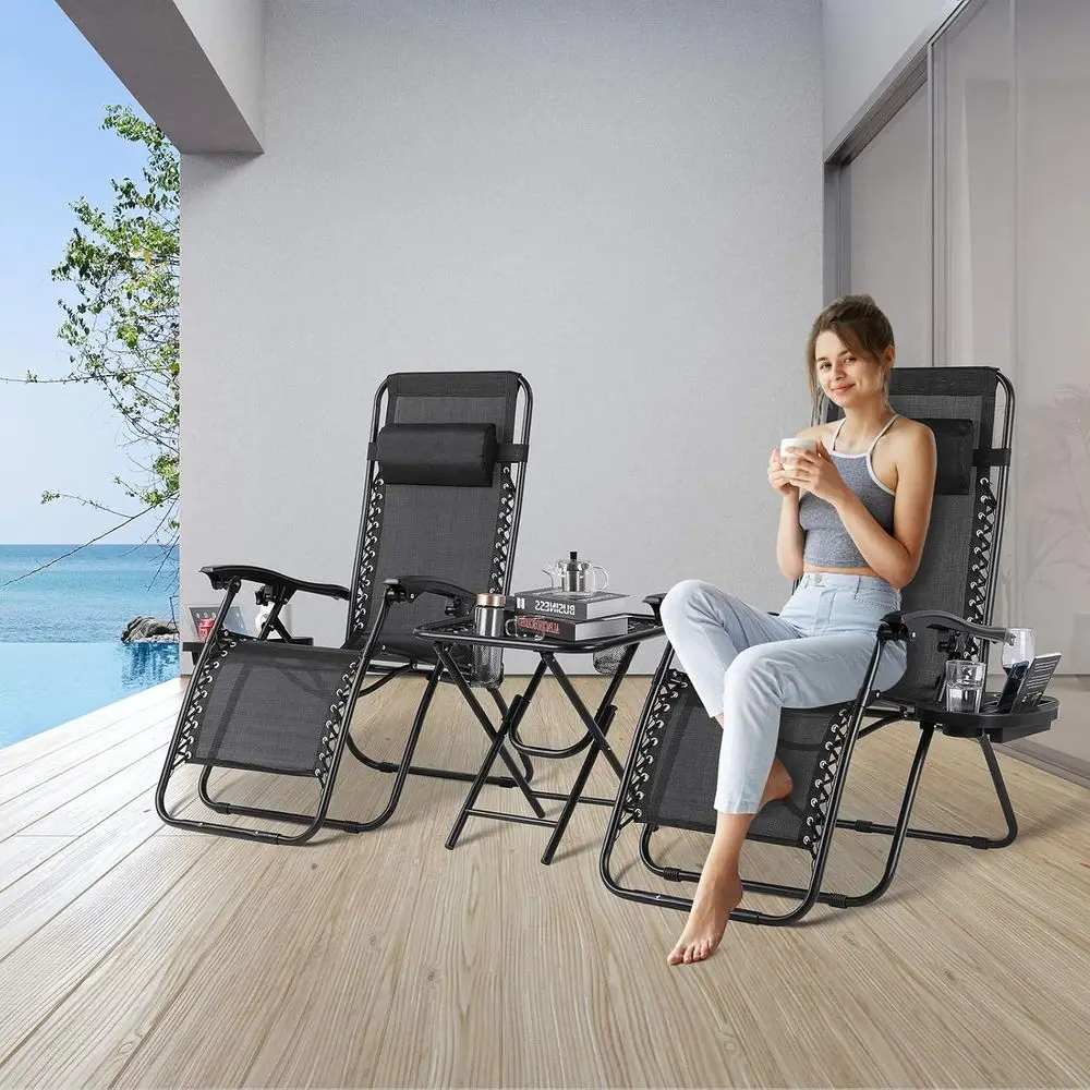 2-Piece Zero Gravity Reclining Lounge Set with Side Table, Adjustable Patio Chairs for Outdoor, Pool, Garden, Beach, 310 lbs Cap