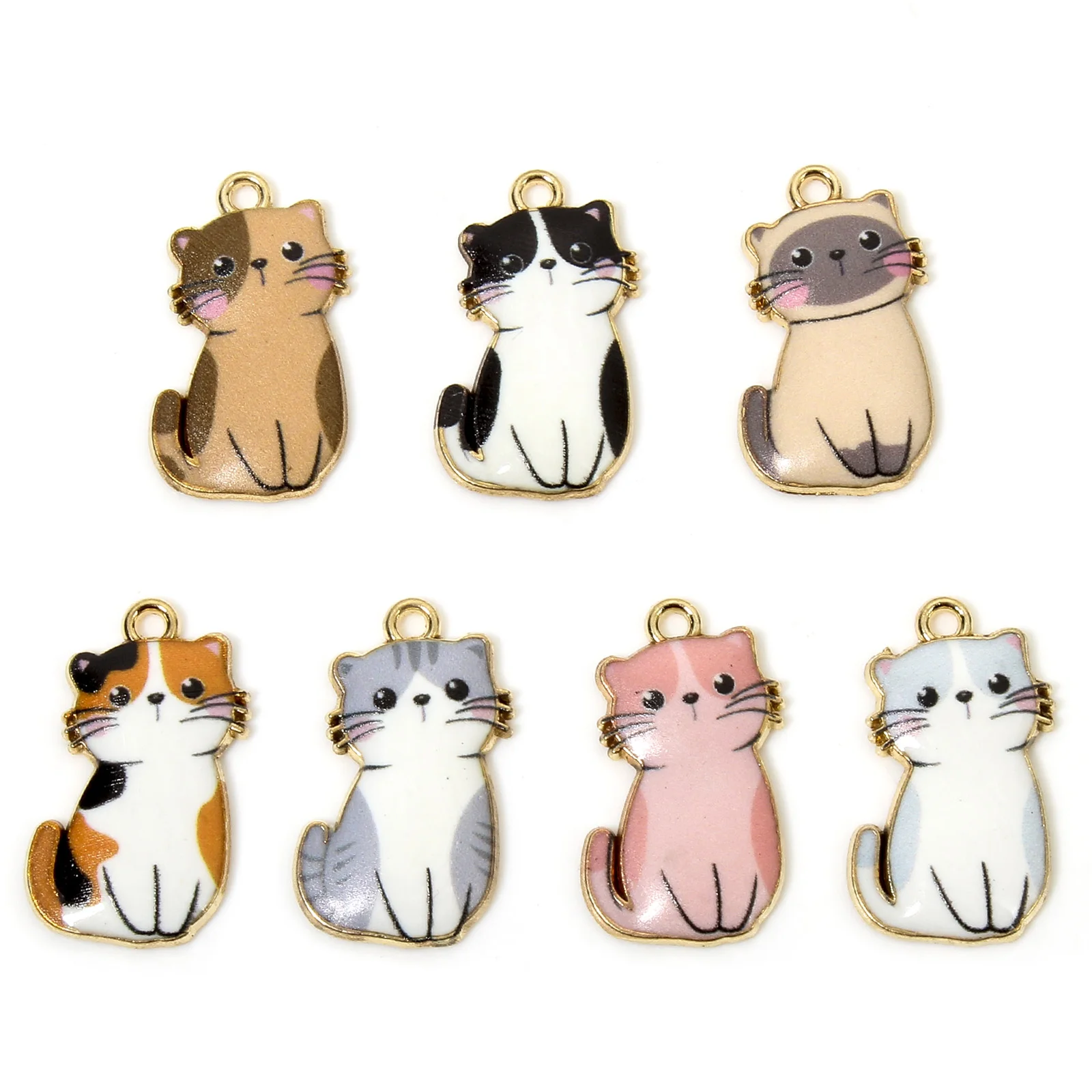 10 PC Kot Zwierzę Zwierzę Emalia Stop na bazie cynku Charms Złoty kolor Metalowe wisiorki do tworzenia biżuterii DIY Naszyjnik 24mm x 14mm