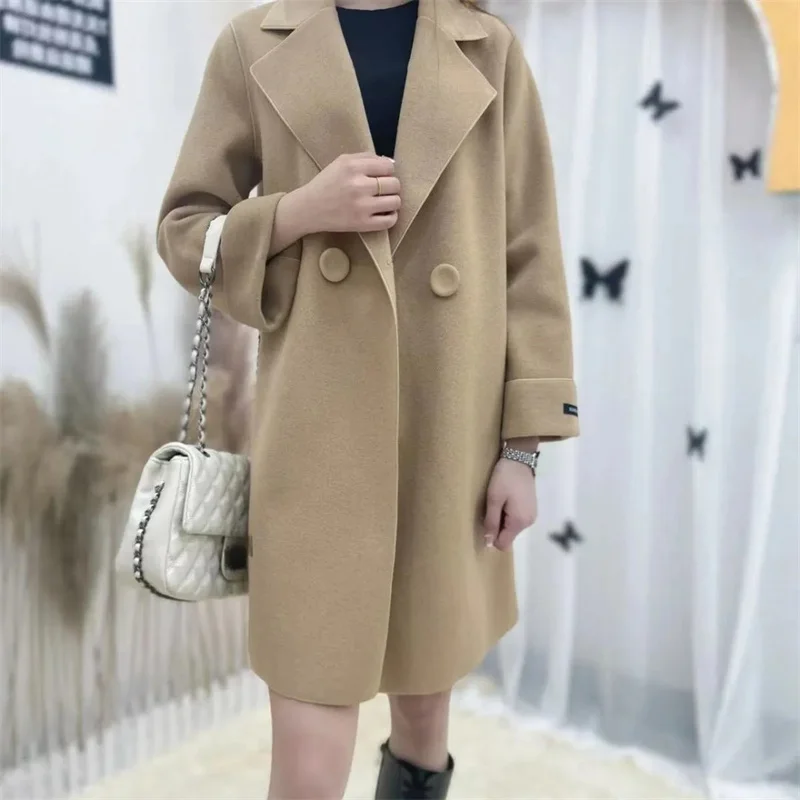 Advanced Women Medium Long Styles Woollen Top Korean Lady Cardigan Woolen Jacket Autumn Winter Femme Wool Blend Coat