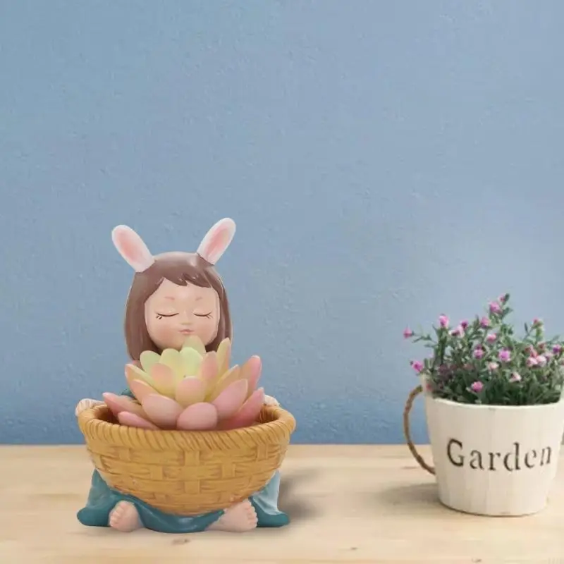 77JB Girl Gypsum Silicona Molde Diy Suculentas Concreto Flor Flora Vase yeso Cemento molde arcilla Molde