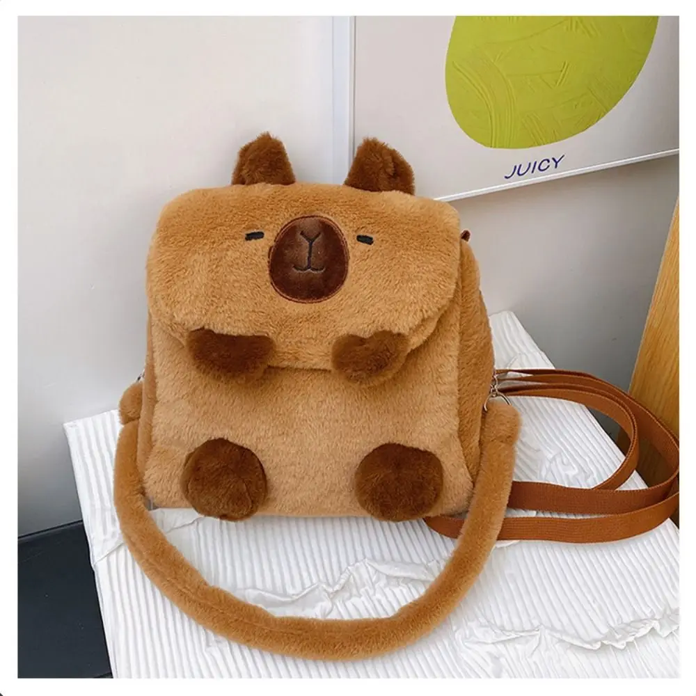 Kawaii Capybara Crossbody Bag Cartoon Animal Siamese Cat Plush Backpack Soft Large Capacity Cartoon Shoulder Bag Soft Plush Toy