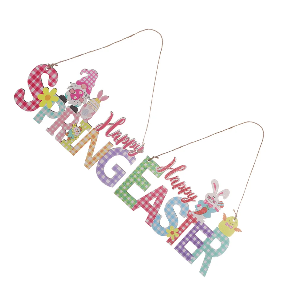 2 قطعة قلادة بحرف خشبية عيد الفصح معلقة لافتة للباب مهرجان الربيع جدار الفن الشرفة ديكور المنزل المشهد تخطيط الحرفية حلية #2