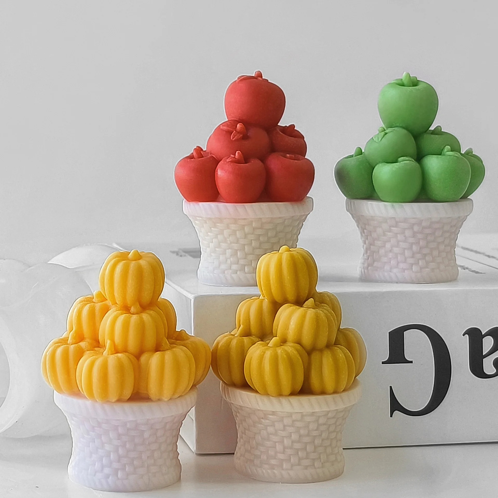 Apples Basket Candle Silicone Molds DIY Handmade Home Decoration Pumpkin Wax Candle Mold Craft Art Ornament Gypsum Plaster Mould