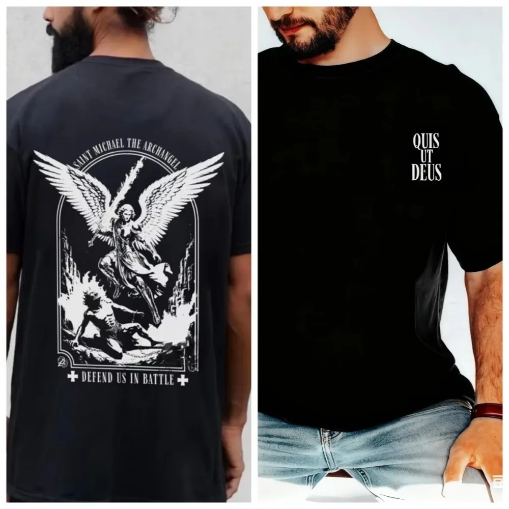 2026 St. Michael Archangel Shirt Christian Archangel Michael Graphic Men Tee Religious Faith Gift Cotton Tops
