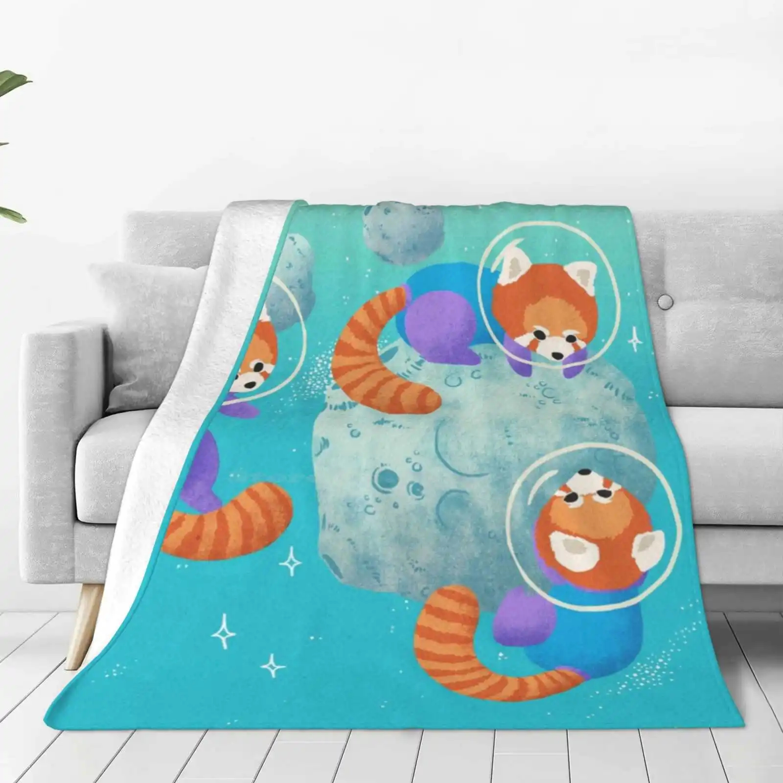 Red Space Pandas In Brighter Skies Creative Design Comfortable Warm Flannel Blanket Space Pandas Red Pandas Catbears Space