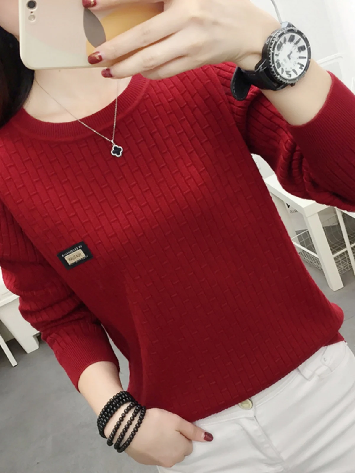 เสื้อไหมพรมทรงหลวมสำหรับผู้หญิงไซส์ใหญ่ แขนยาว ทรงหลวม ใส่สบาย อุ่น เหมาะสำหรับฤดูหนาว สไตล์เกาหลี ผ้าคอตตอนผสม