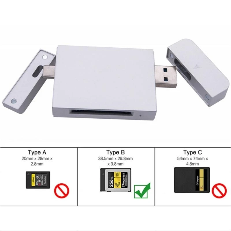

Metal CFexpress TypeB Memory Card Reader with JMS583 Chip for Window System Straight-In Design 0-60℃ Working P9JB