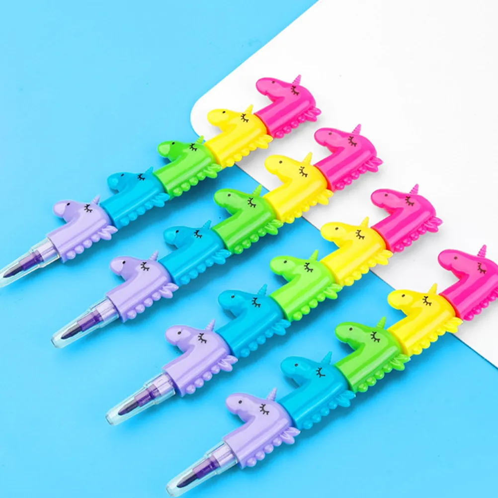 4Pcs Unicorn Crayons Buildable Animal Horse Shape Creative Stackable Crayon Set for Kids School Art Party Favors