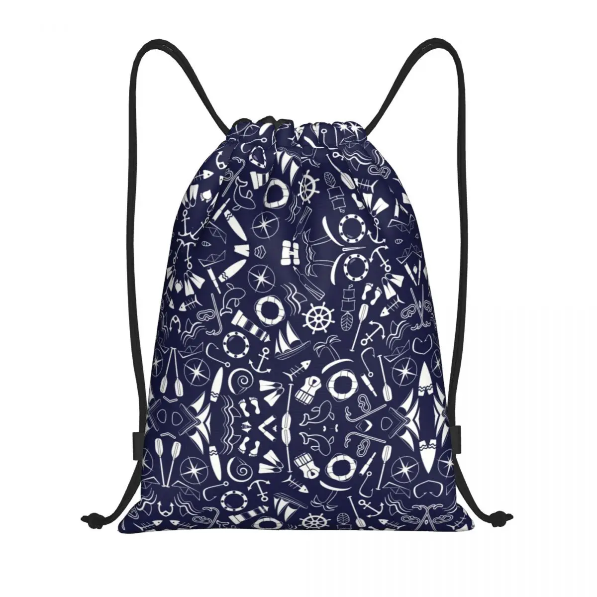 Nautical Anchor Symbols Drawstring Backpack Sports Gym Bag for Men Women Sailing Sailor Training Sackpack