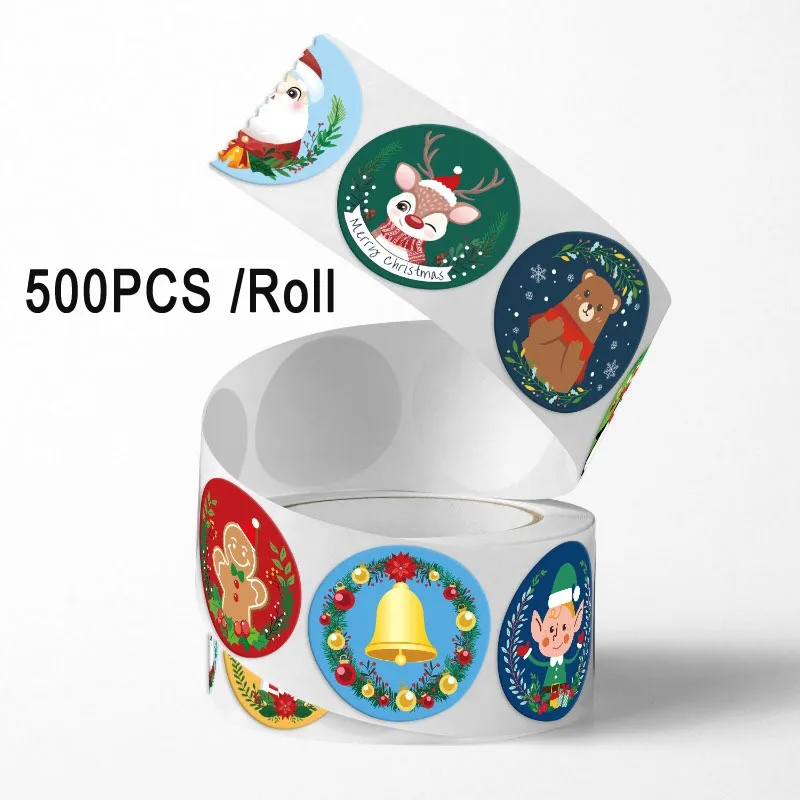 500PCS/Roll Christmas gift stickers decoration 1inch DIY sealing sticker Merry Christmas Reward Self-adhesive labels Day party