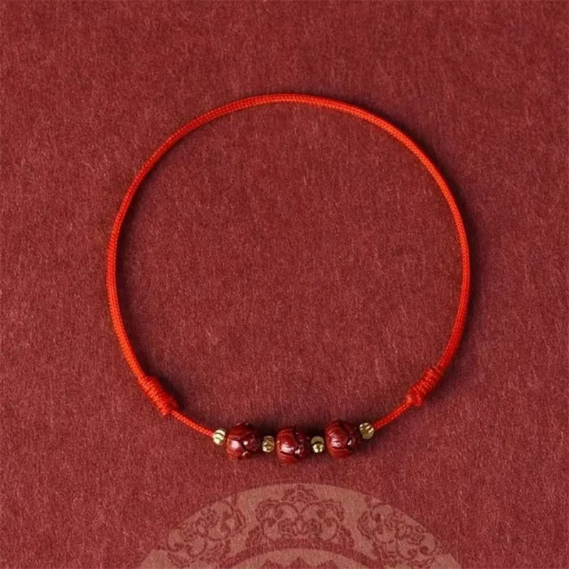Natural Purple Cinnabar Lotus Flower Handmade Red Rope Lucky Bangle Women Men Lucky Bracelet Size Adjust Drop Shipping