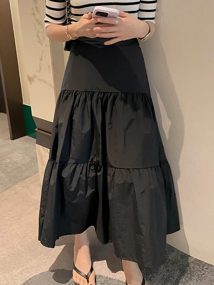 

High Waist White Asymmetrical Long Skirt Women's Summer New Sle Slimming A-Line f-length Skirt Dongda Gate Splicing