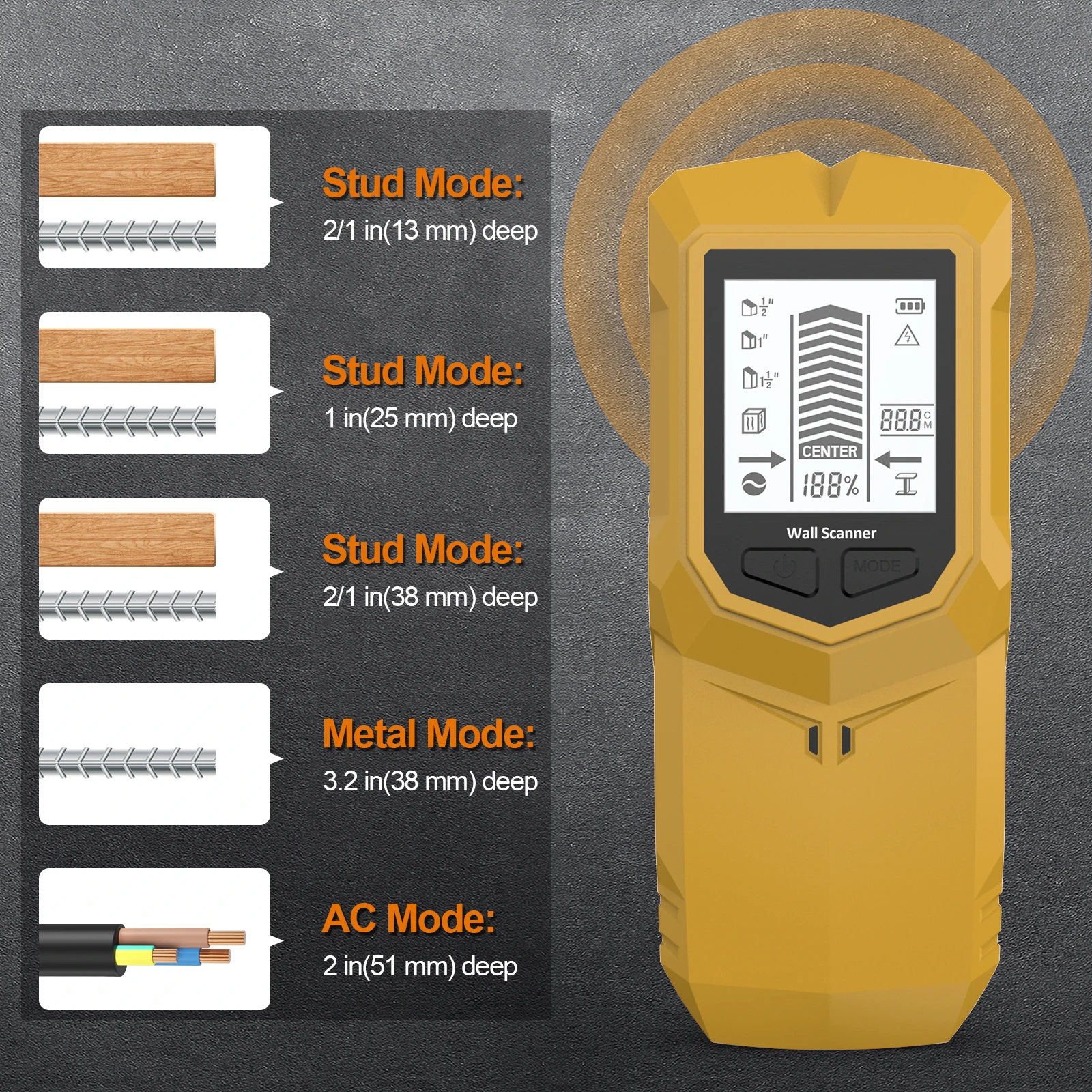 

6 in 1 Stud Finder Wall Scanner LCD Stud Finder Tool Metal Depth Measurement Beam Finders Wall Detector Scanner Stud Finder