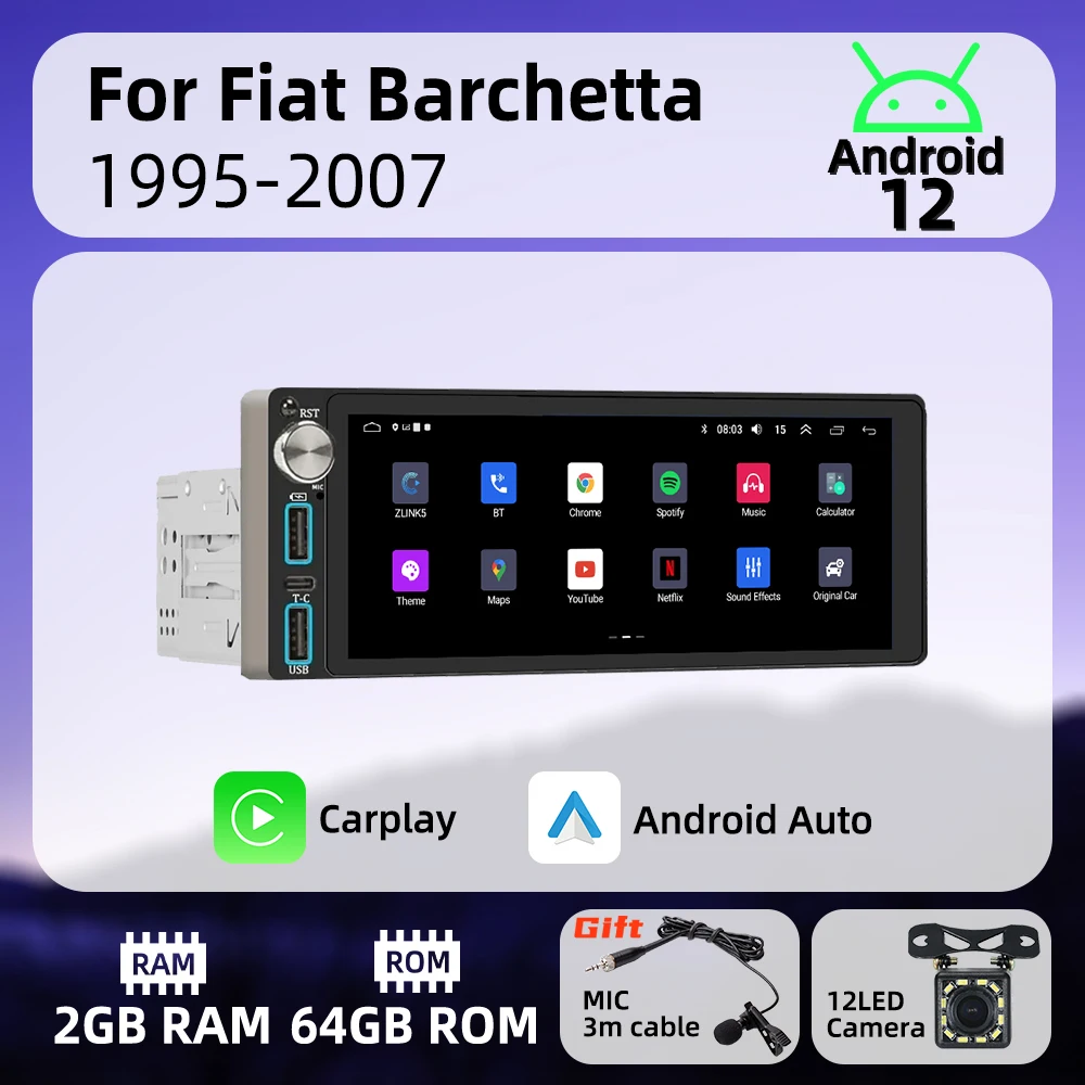 

6,86 "экран Carplay 1 Din радио Android автомобильный мультимедиа для Fiat Barchetta 1995-2007 стерео головное устройство GPS-навигация авторадио