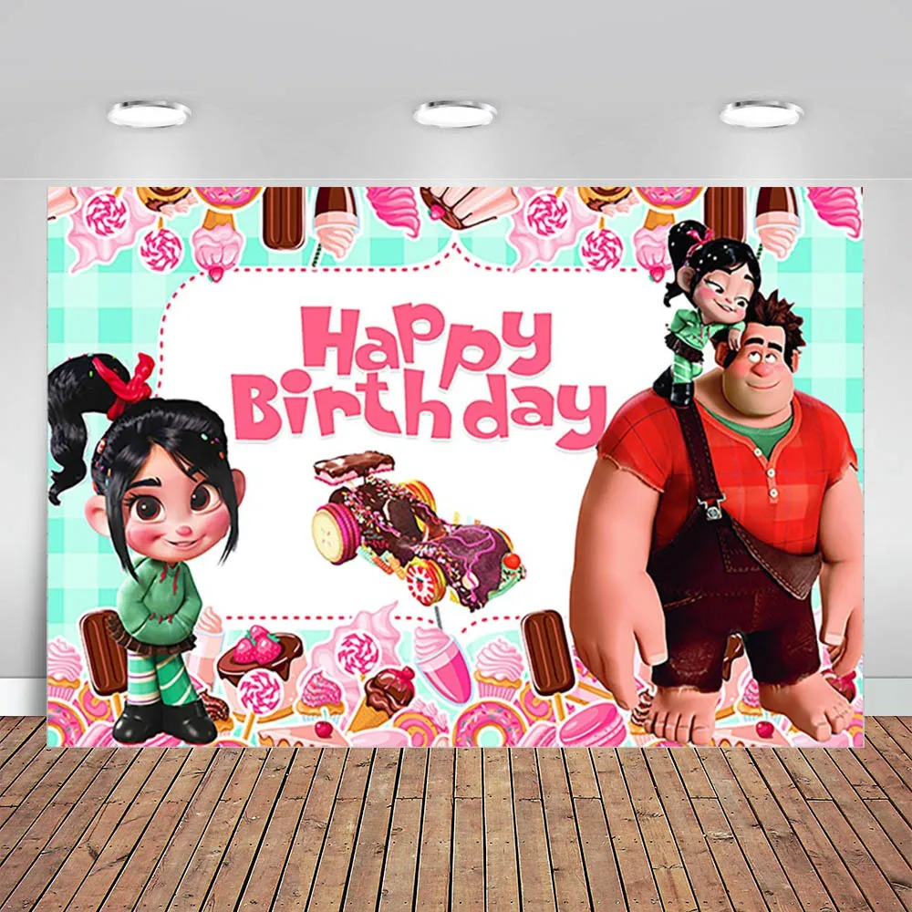 Pink Backdrop for Birthday Party Supplies Wreck It Ralph Banner for Party Decorations Princess Vanellope Photo Background