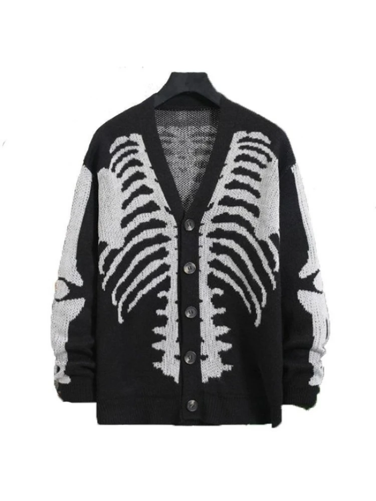 

2025 зимняя эстетичная уличная одежда, кардиган с длинными рукавами, женский винтажный свободный свитер с готическим принтом черепа, повседневный темный модный свитер