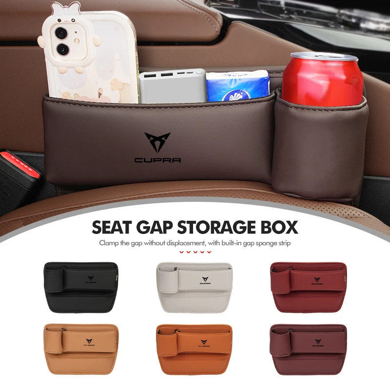 Leather Car Seat Gap Crevice Filler Cup Holder Side Storage Box For Cupra Seat Leon Mk3 Mk2 5f Ibiza 6j 6l Ateca Born FR