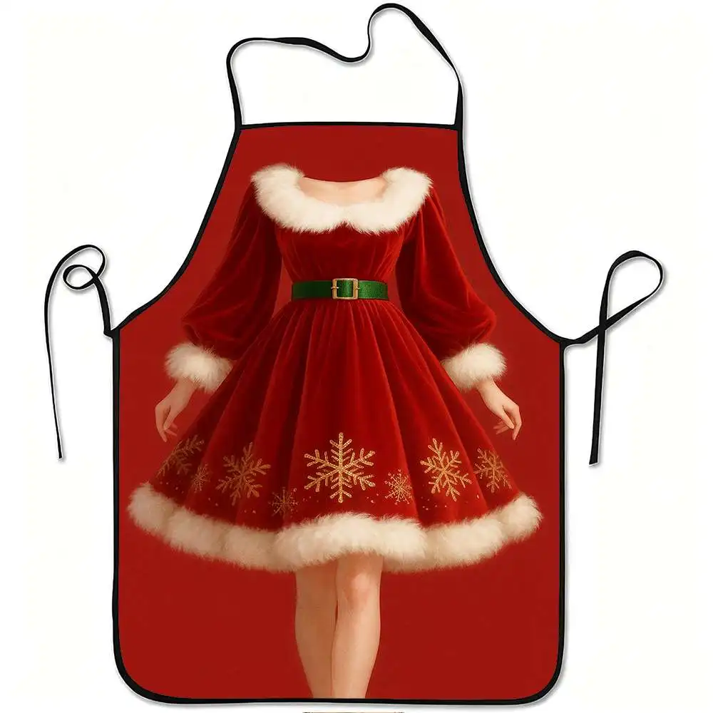 1pc Red Snowflake Christmas Apron with Adjustable Waistband - Heavy-Duty Easy-Clean Polyester Winter Dress for &, Festive Kitche