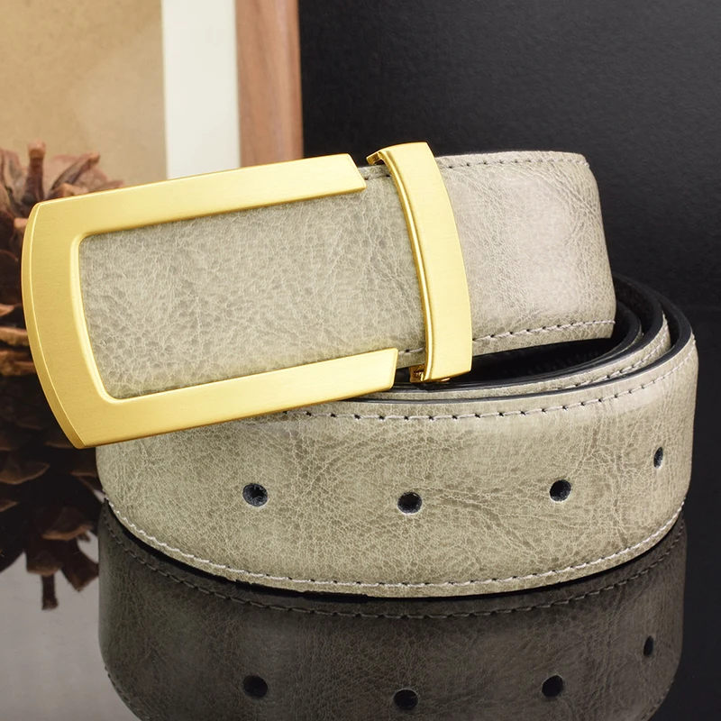 

Fashion Luxury Belt Smooth Buckle Waist Belt High Quality Men Luxury Brand Leather Belt Young Men Leisure Grey Ceinture Homme