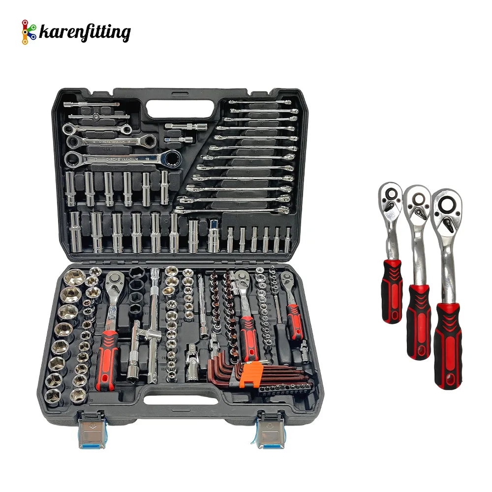 

150 шт., набор инструментов для ремонта дома, механика, автомобиля, велосипеда, 1/2 дюйма, 1/4 дюйма, 3/8 дюйма, глубина привода, стандартная розетка CR-V, ручная OEM-сумка