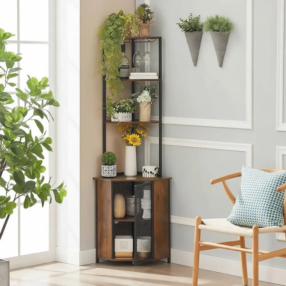 

Tall Storage Cabinet with Shelving for Books and Display in Living Room, Kitchen, and Small Spaces