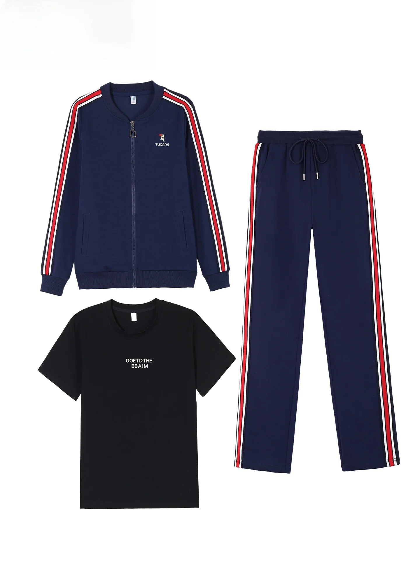 tucano-brand-spor-casual-women's-tee-piece-set-spring-autumn-loose-fit-mom's-outerwear-long-sve-zipper-round-ne-cotton