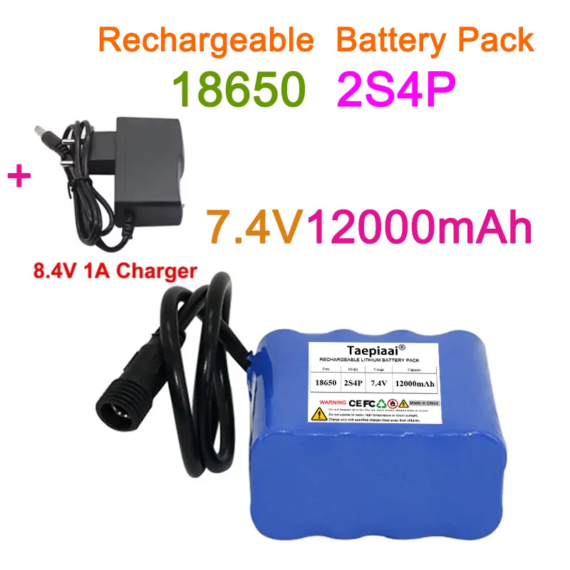 

2S4P 18650 Li-Ion 7.4V Battery Pack 12000mAh High Power Battery Built-in BMS for RC GPS Electronic Toys Outdoor Power Supply