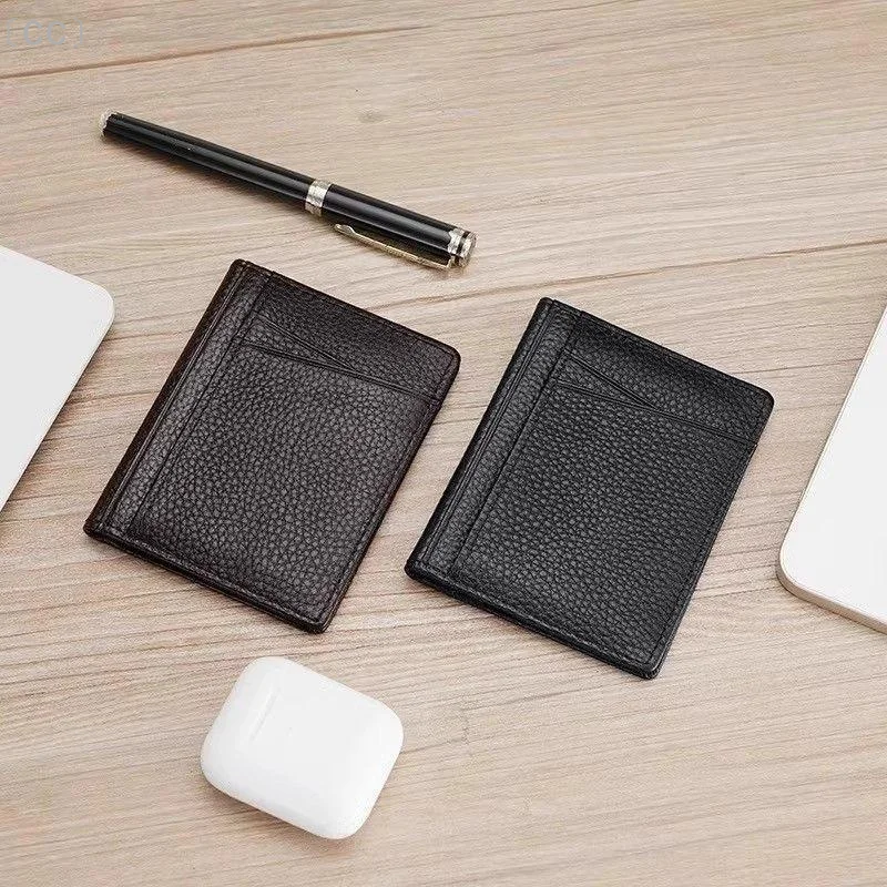 〔CC〕Slim Bifold Card Holder PU Leather Multi Card Slots ID Document Wallet Simple Business Card Case For Men Office Daily Carry
