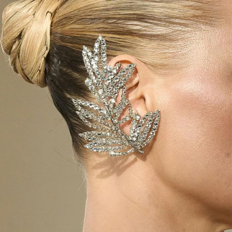 New leaf ear bone clip exaggerated high-end rhinestone earrings personalized catwalk accessories women's earrings