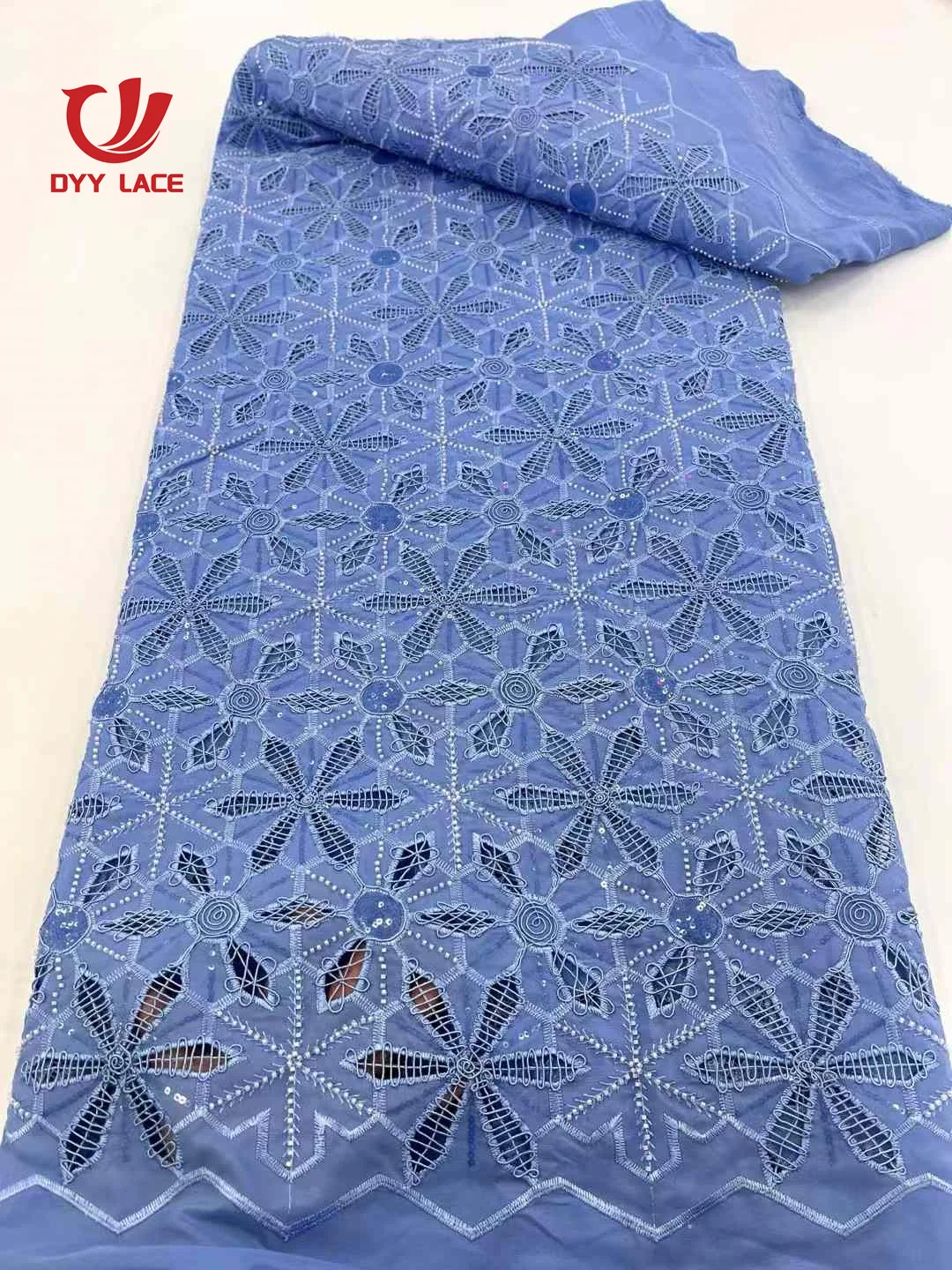 

High Quality Luxury 2024 African Tulle Lace Fabric Lace Fabric With Beades Sequins Embroidered Lace Fabric For Sewing 5 Yards