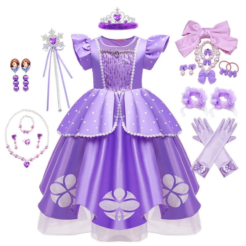 Vestido de princesa Sofía para niñas, disfraz de fiesta de cumpleaños, Vestido morado de verano para niños, Vestido de lujo para Cosplay de Halloween para bebés