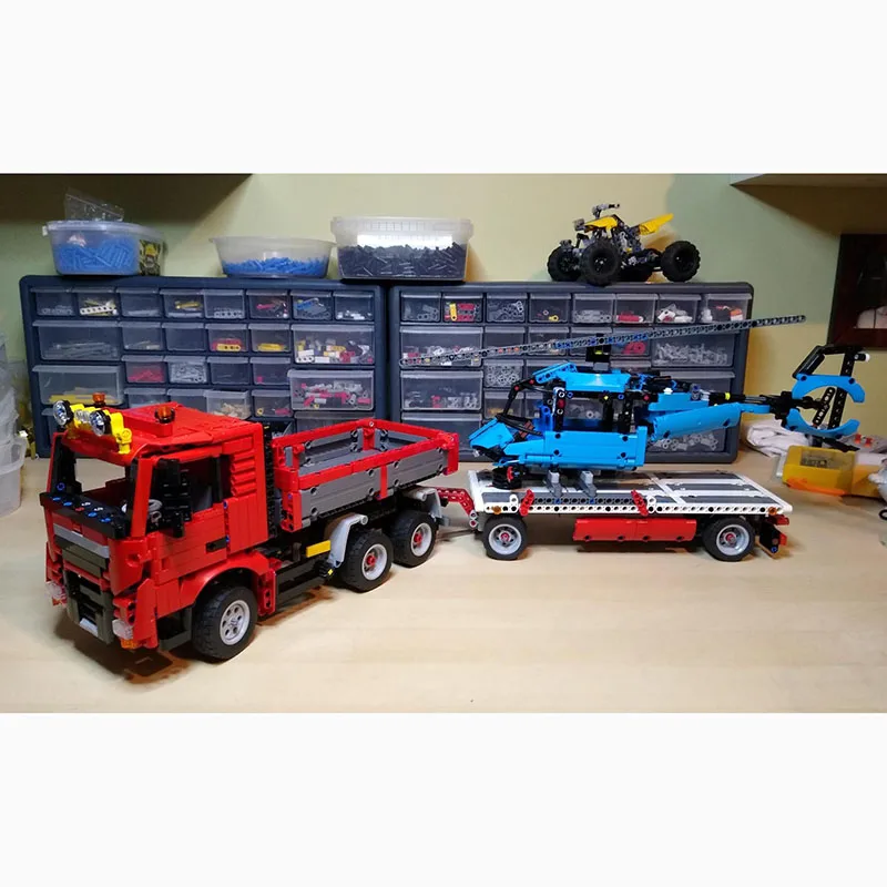 Helicopter Transporter Car Blocks MOC-XM39005 Truck Vehicle Model Bricks High Tech Particle Children Building Toy Kit Gift Boys