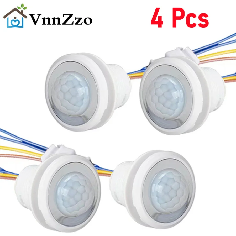 4 Pcs AC 85-265V LED PIR Infrared Motion Sensor Switch Time Light-sensing Adjustable Movement Detector Lamp Switch wholesale