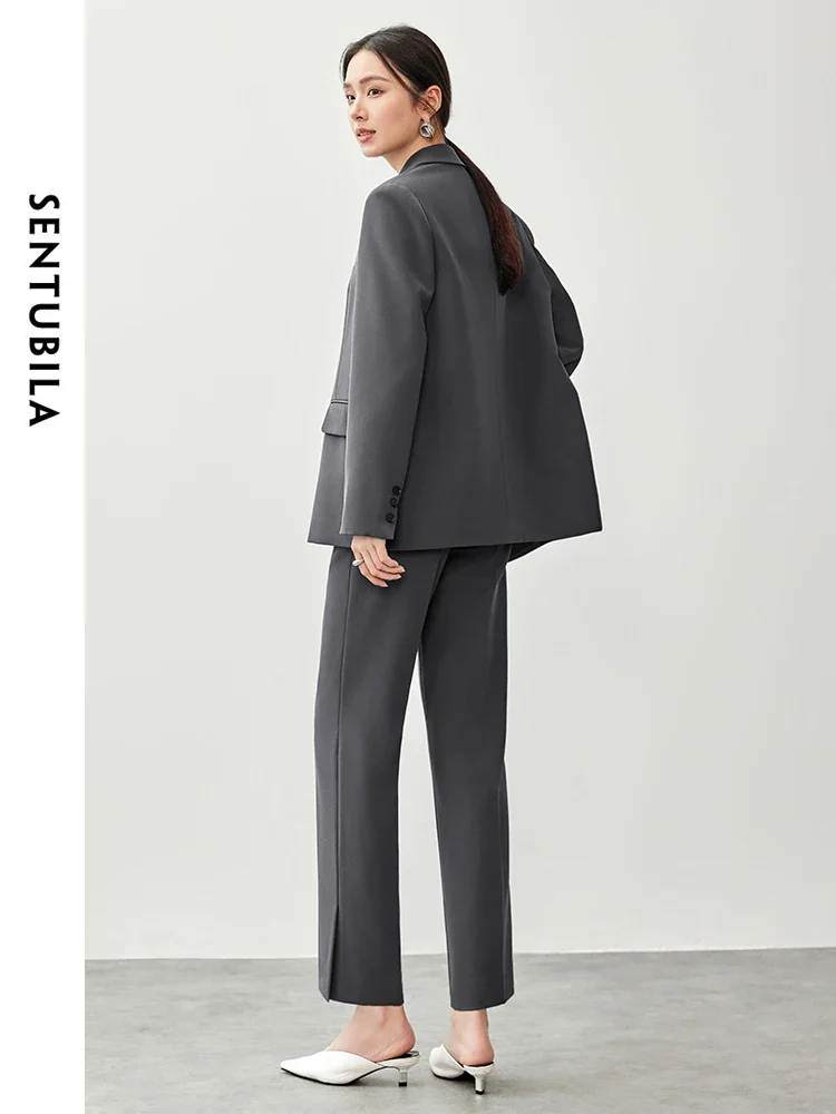SENTUBILA-Conjunto de 3 piezas para mujer, chaleco básico con textura, chaqueta de un solo botón, pantalones rectos hasta el tobillo, nuevo conjunto