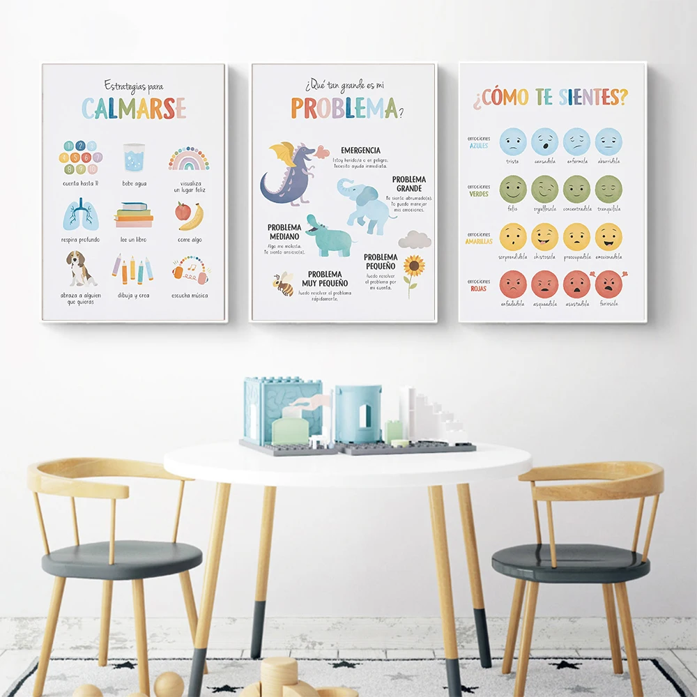 Spanish Feelings Poster Therapy Office Decor, CBT School Counselor Print, Emotion Regulation Mental Health Affirmations Pictures