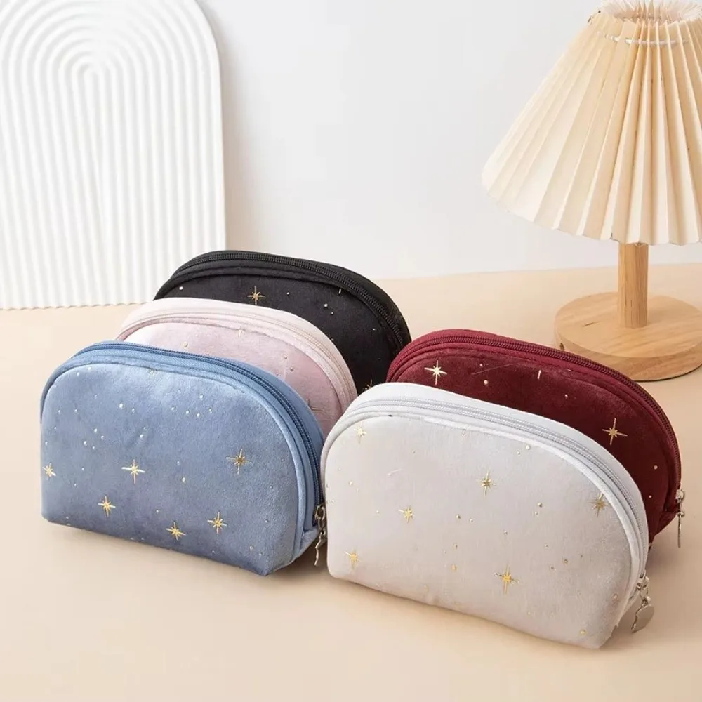 Large Capacity Women Toiletry Bag Soft Velvet Portable Clutch Bag Hot Stamping Star Pattern Cosmetic Bag