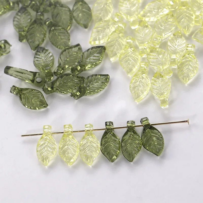 Acrylic Mini Type Green Leaf Loose Beads Pendants Y Round Beads Material For Earrings Bracelet Necklace Handmade Jewelry Making