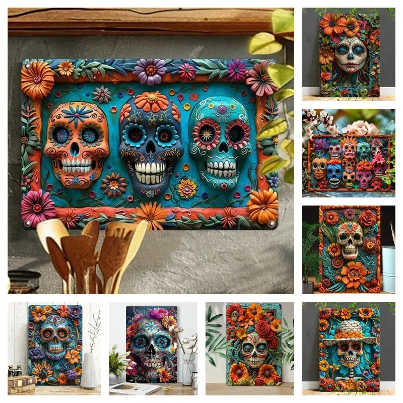 

1Pc Vintage Metal Day of The Dead Wall Art Plaque Sign Perfect for Cafe Store Man Cave Bar Garden Home Room Garage Bedroom Decor